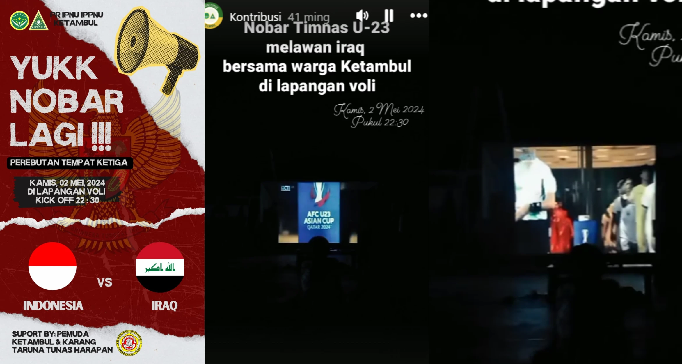 NONTON BERSAMA TIMNAS U23 VS IRAQ Perebutan Juara 3 di Lap. Voly Sdn Ketambul